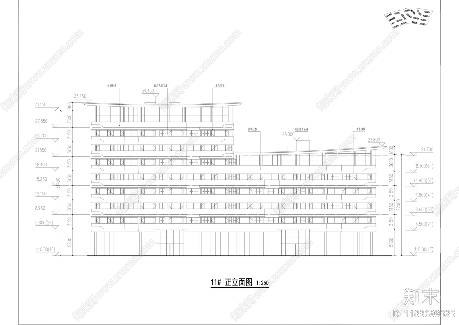 现代住宅楼建筑cad施工图下载【ID:1183699325】
