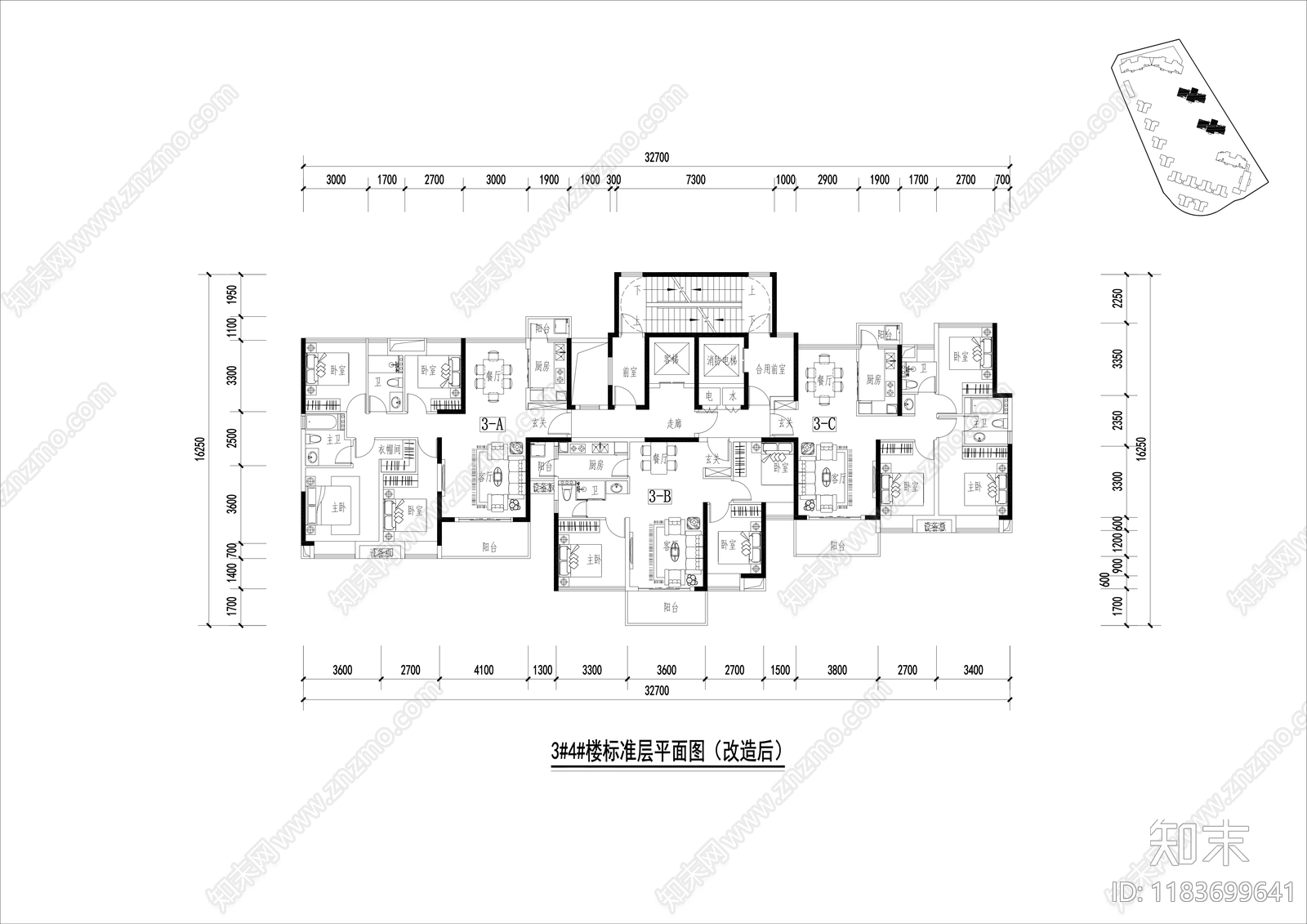 现代住宅楼建筑cad施工图下载【ID:1183699641】