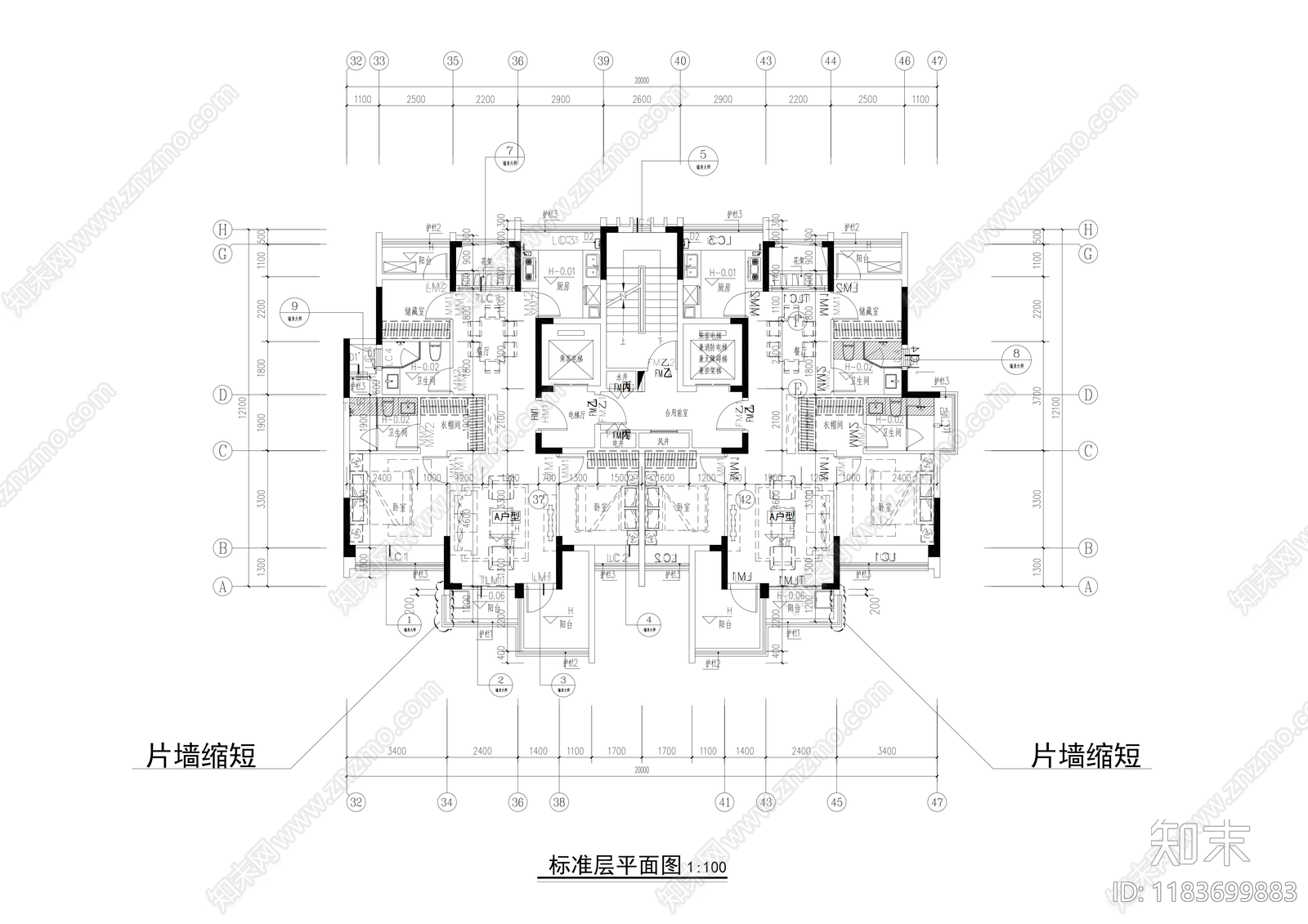 现代住宅楼建筑cad施工图下载【ID:1183699883】