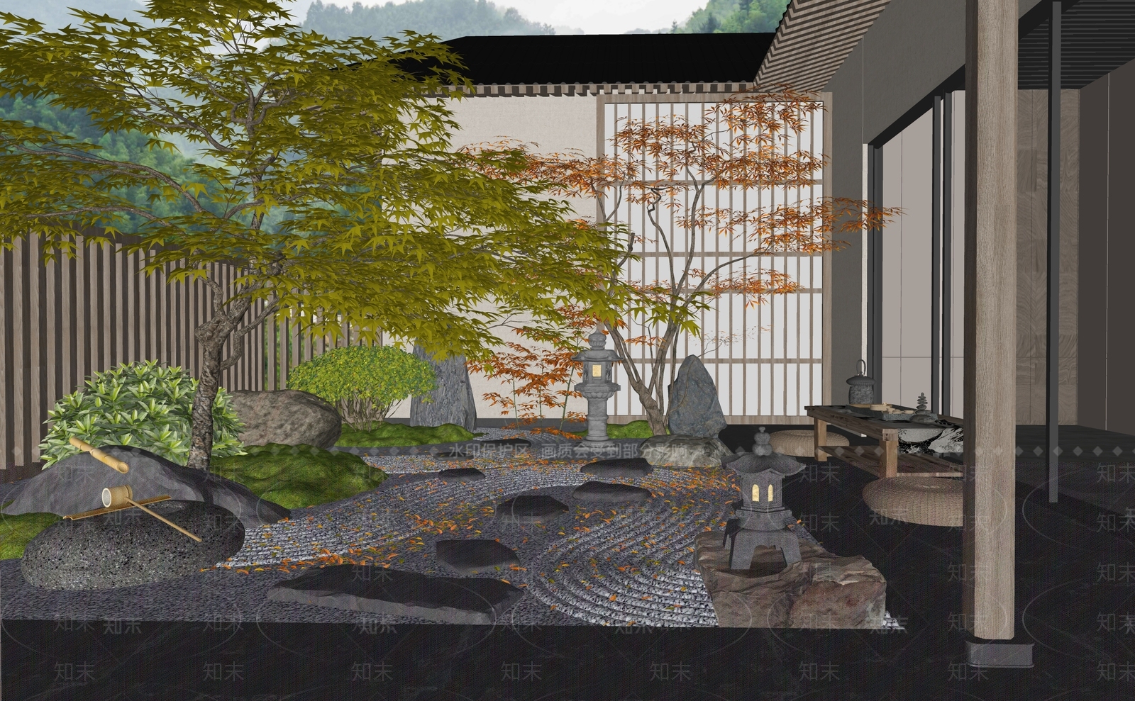 日式禅意乡村庭院SU模型下载【ID:1183699938】