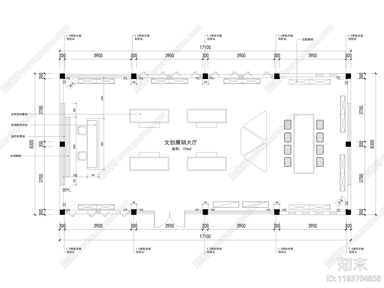 20套文创店特产店礼品店商店店铺CAD施工图纸cad施工图下载【ID:1183704858】