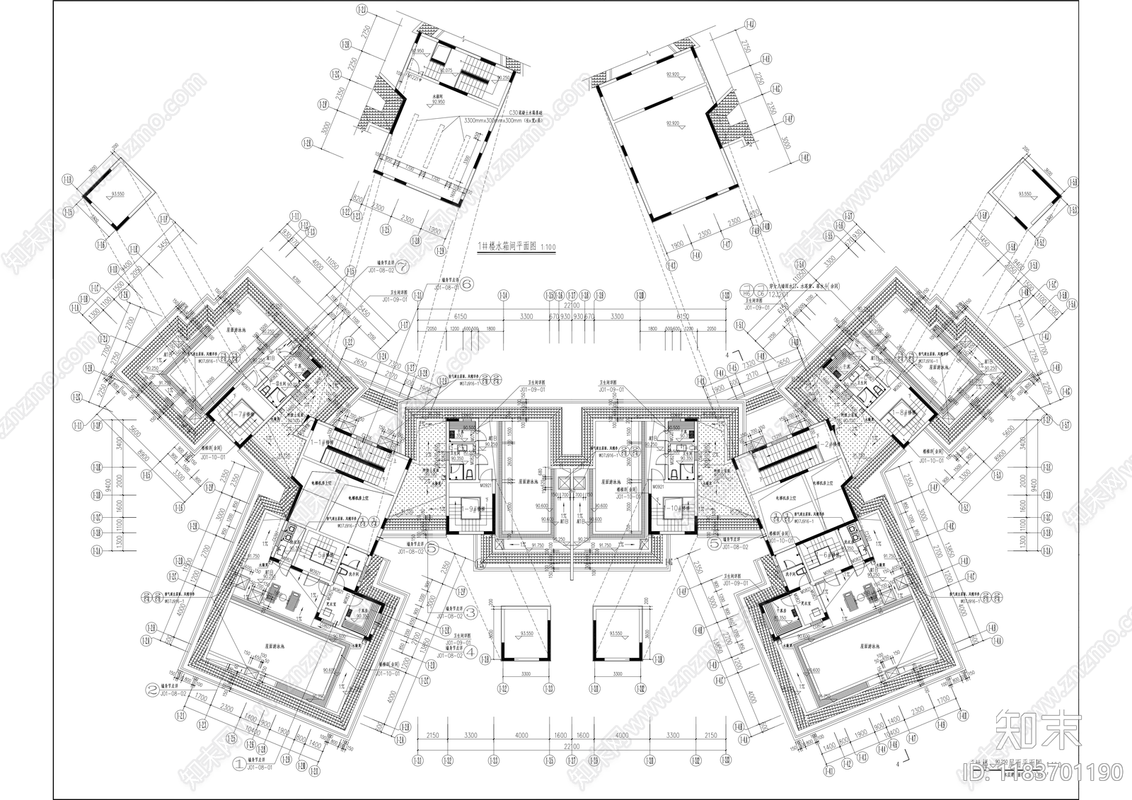 现代住宅楼建筑施工图下载【ID:1183701190】