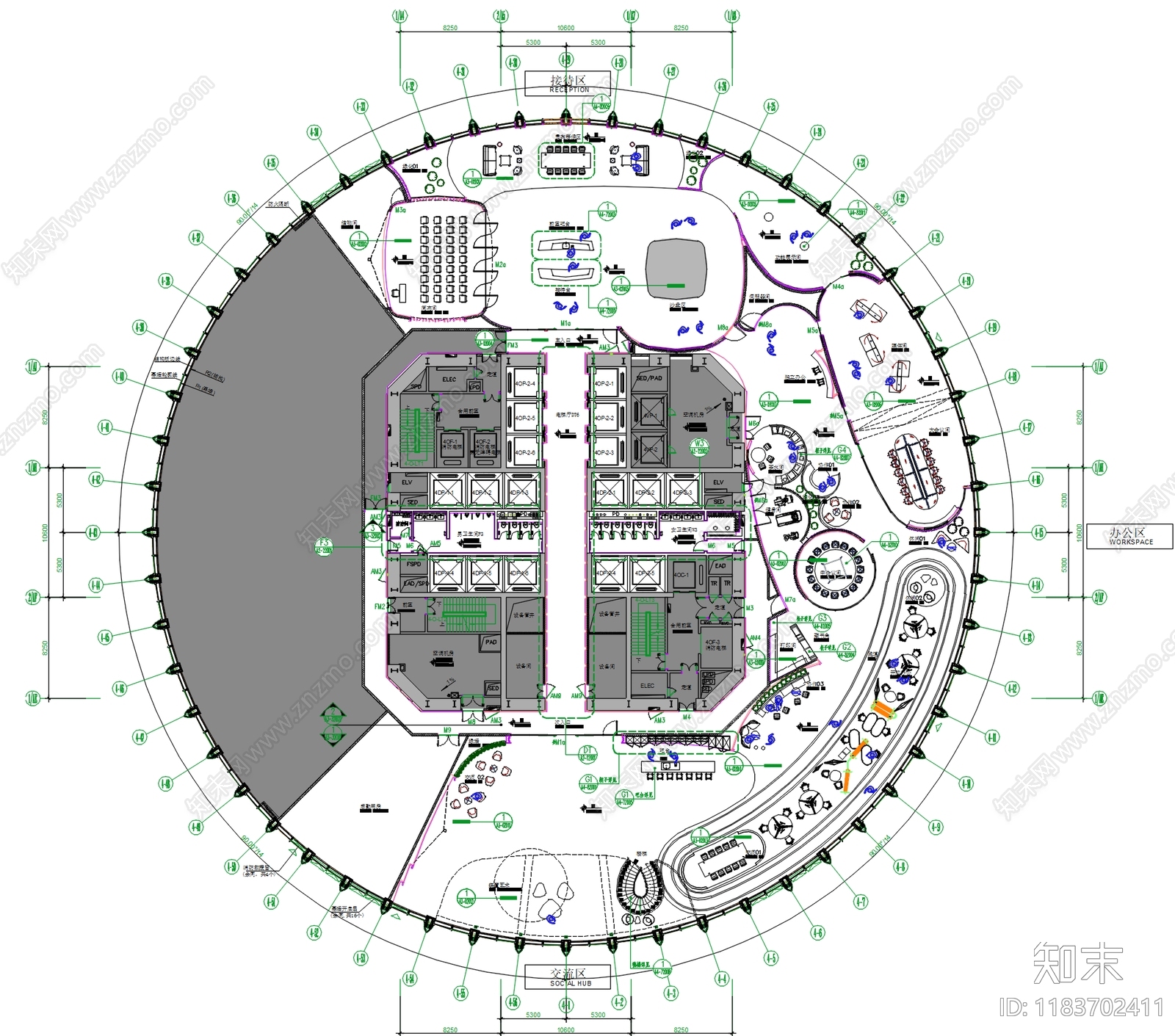现代整体办公空间cad施工图下载【ID:1183702411】