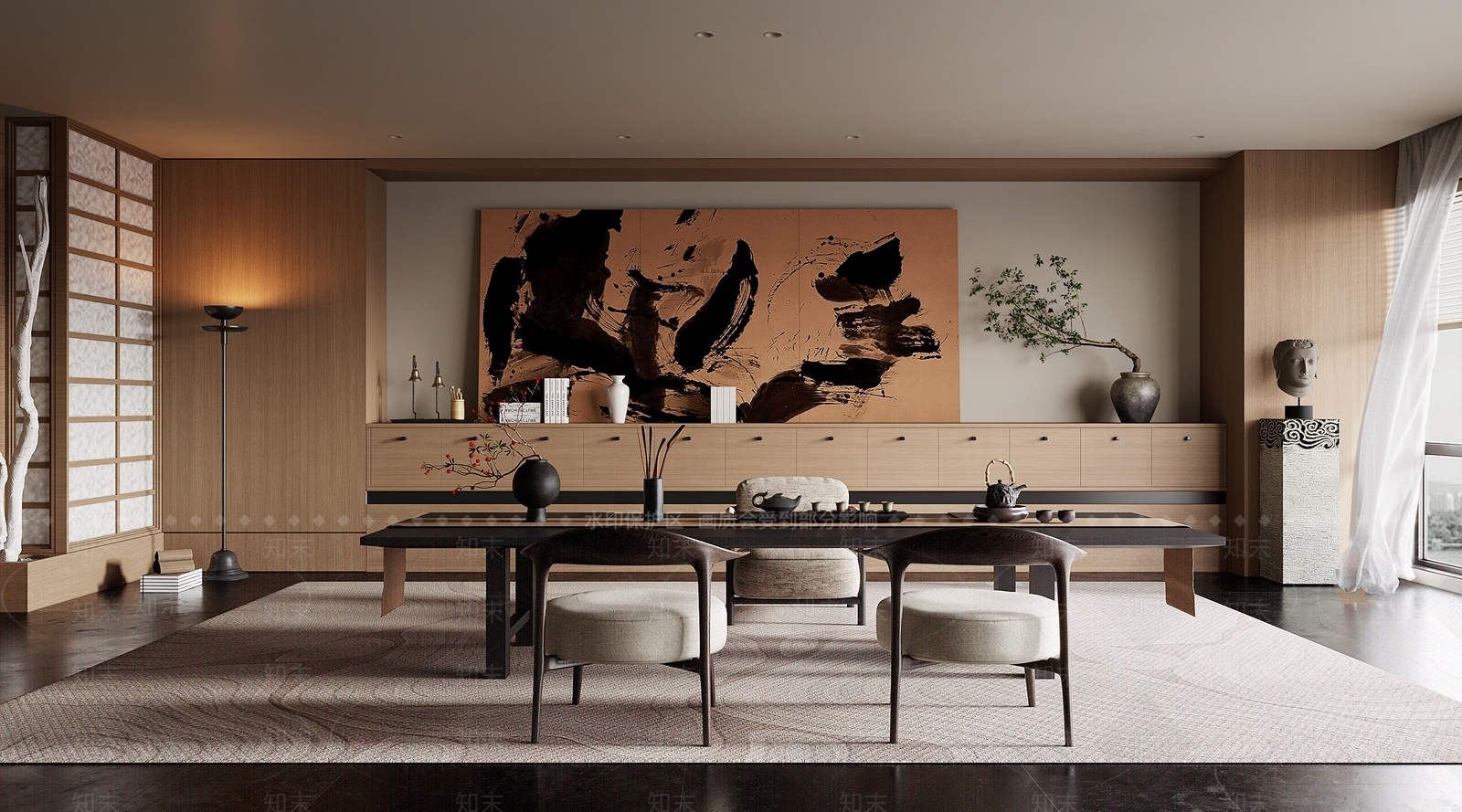 新中式现代茶室SU模型下载【ID:1183703613】