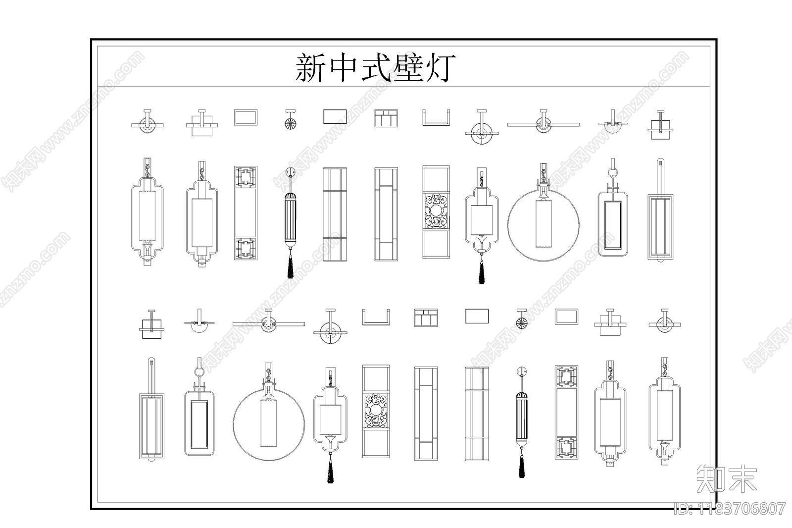 新中式中式灯具图库cad施工图下载【ID:1183706807】