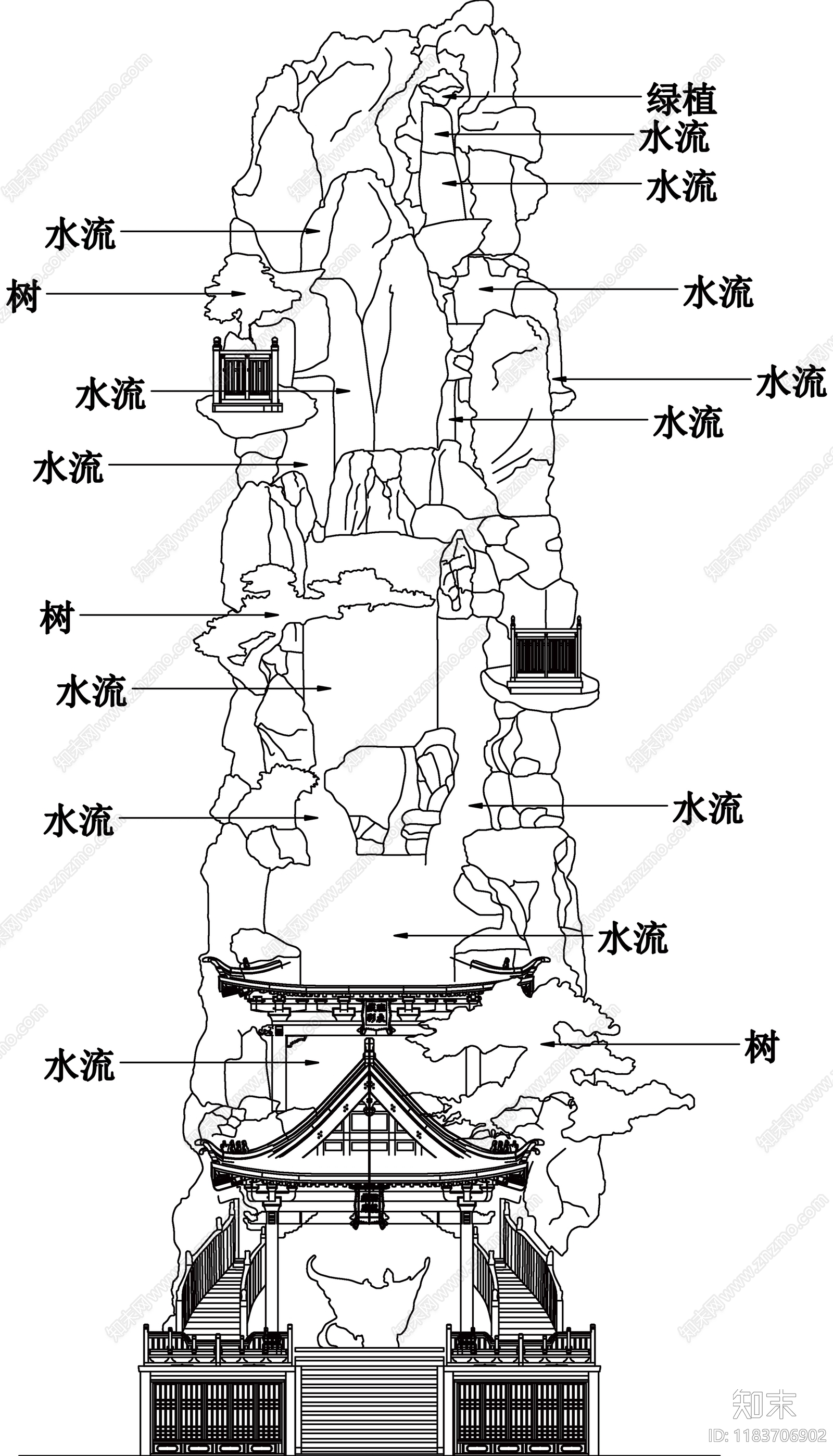 现代新中式假山水景图库cad施工图下载【ID:1183706902】