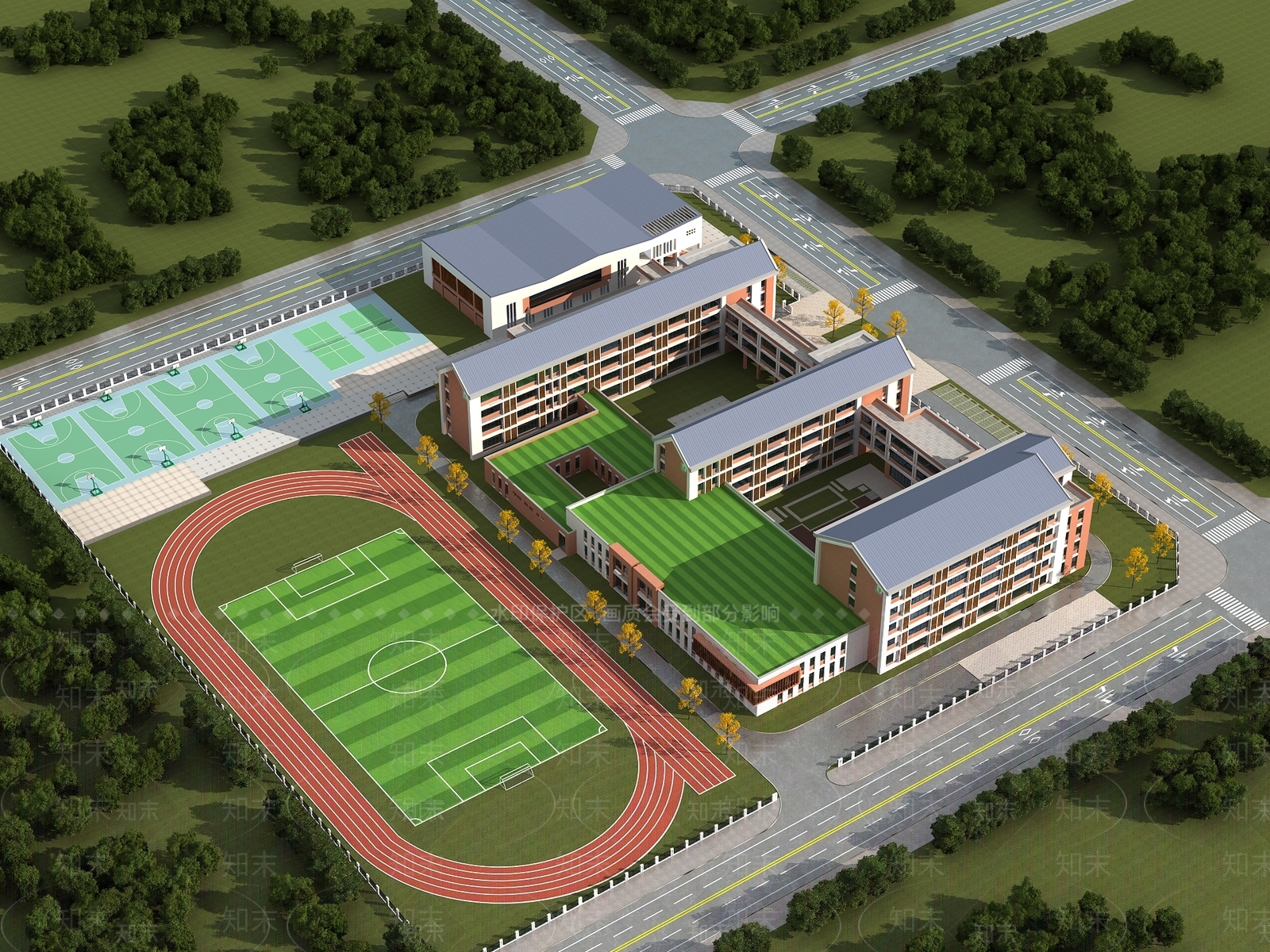 现代新中式学校外观3D模型下载【ID:1183707705】