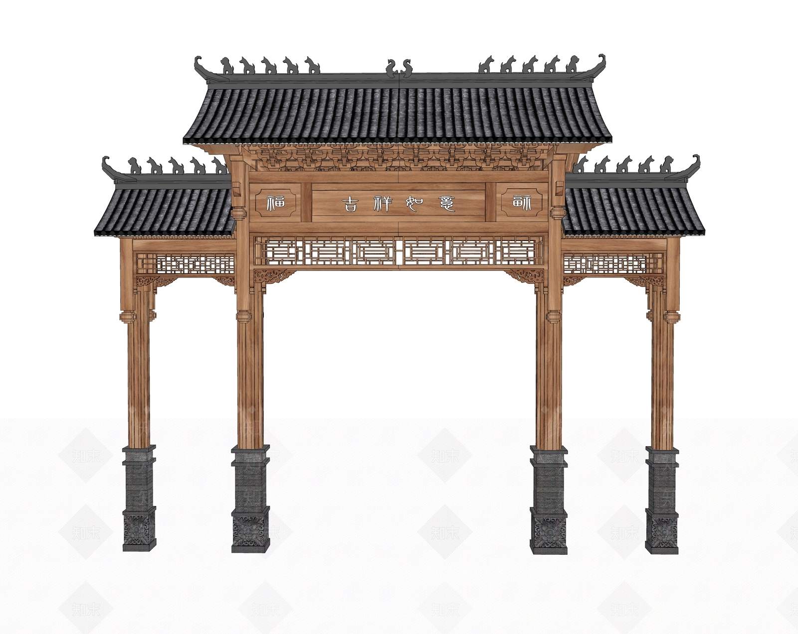 现代新中式牌坊牌楼SU模型下载【ID:1183708677】