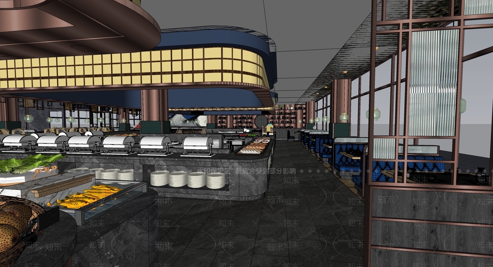 自助餐厅SU模型精品下载_SketchUp模型_知末网