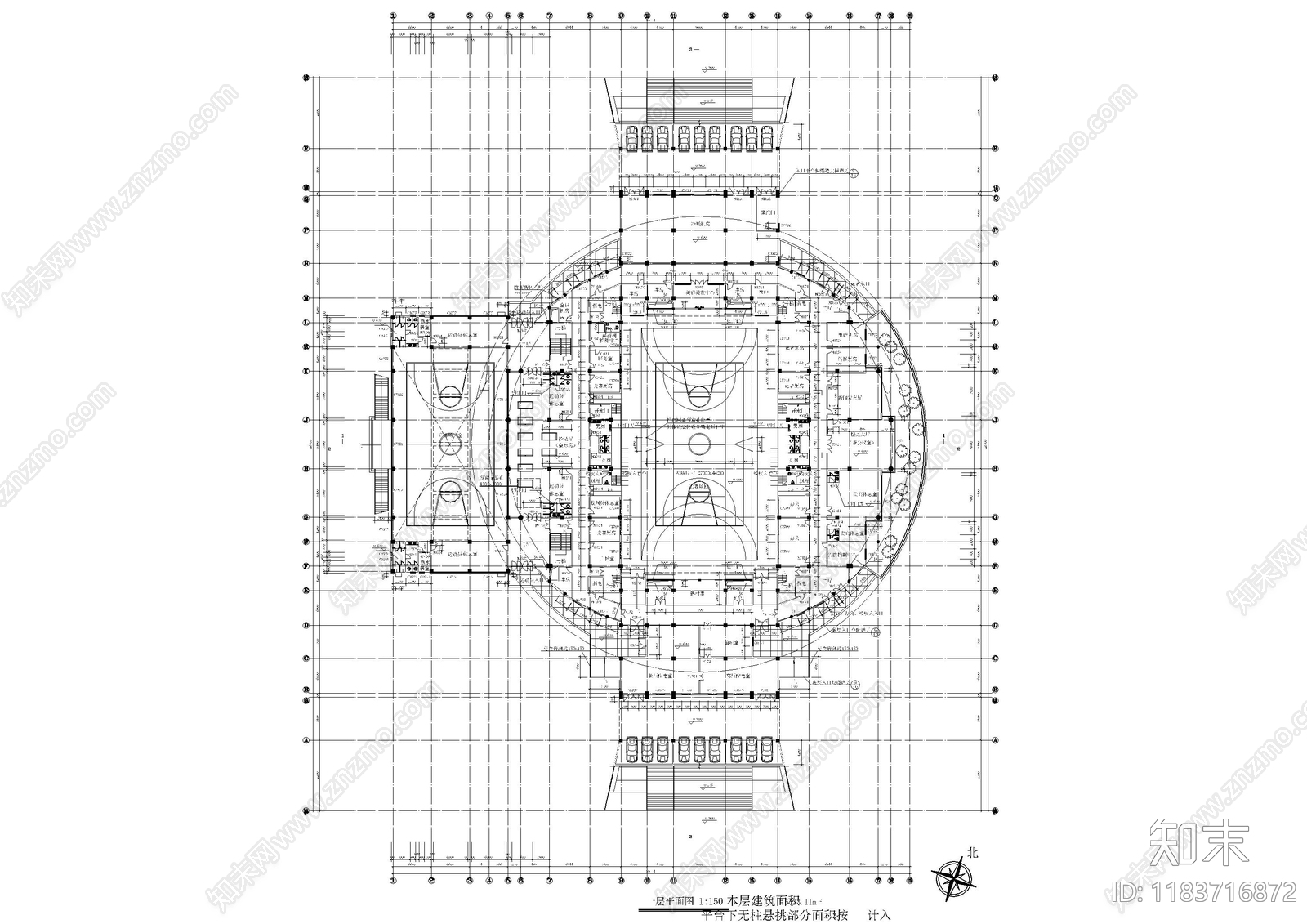 现代体育馆建筑cad施工图下载【ID:1183716872】