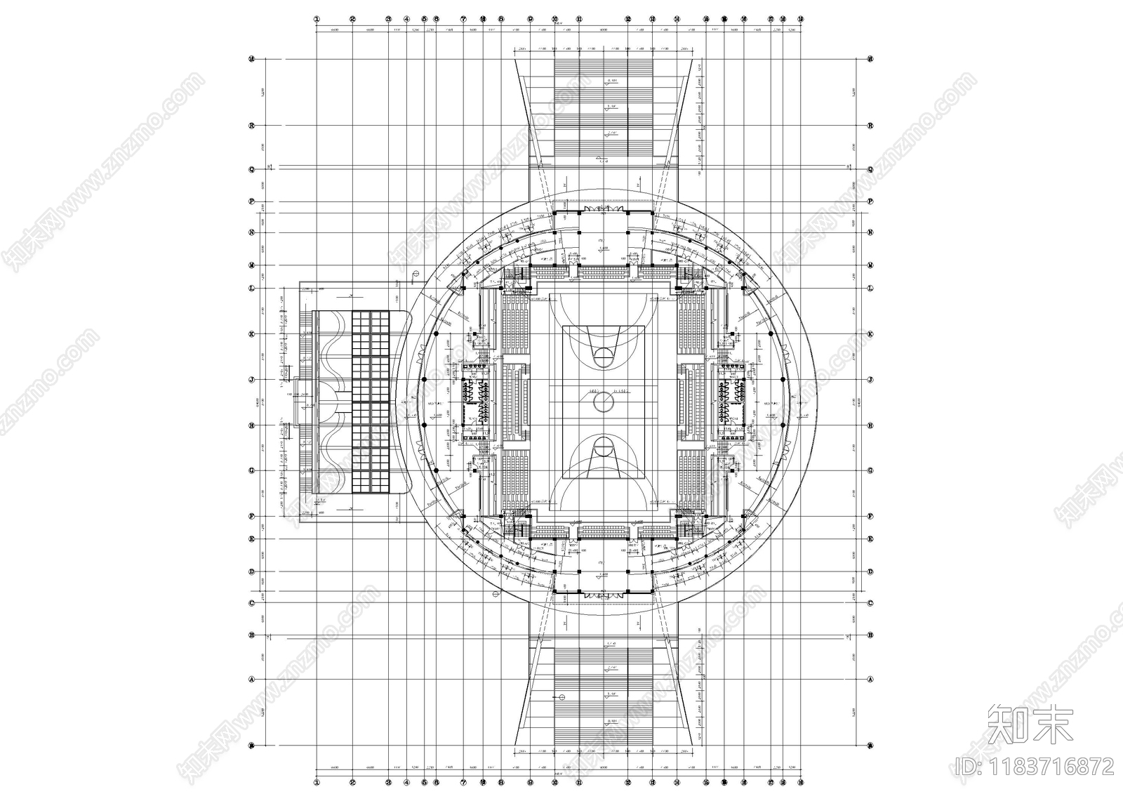 现代体育馆建筑cad施工图下载【ID:1183716872】