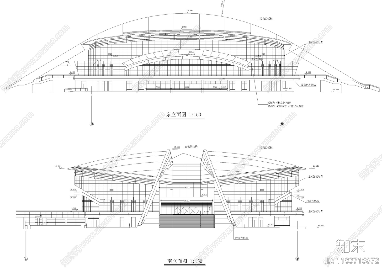 现代体育馆建筑cad施工图下载【ID:1183716872】