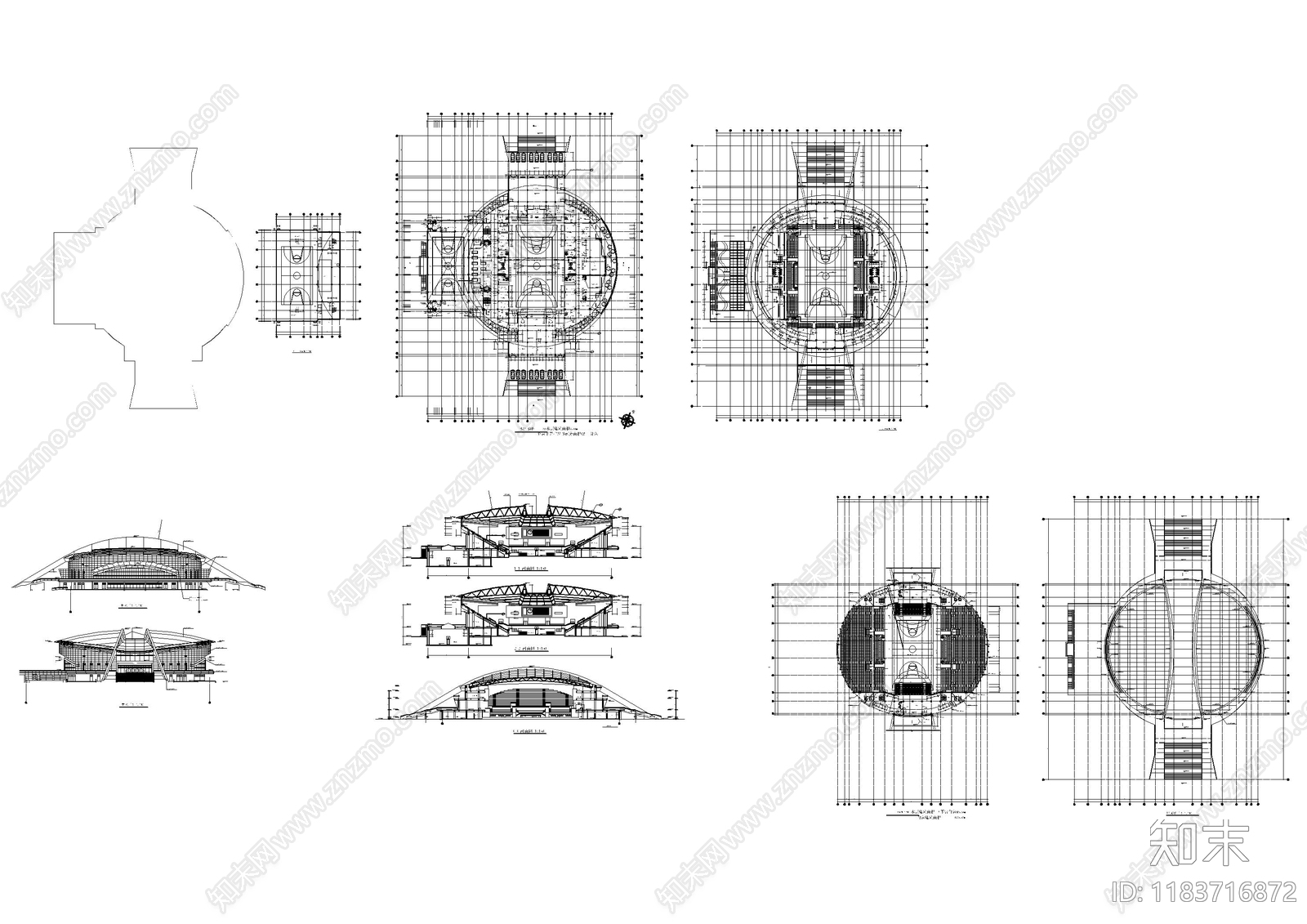 现代体育馆建筑cad施工图下载【ID:1183716872】