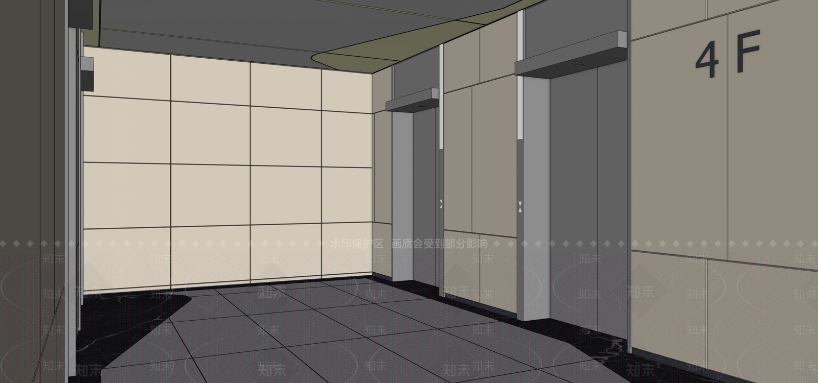 现代电梯厅SU模型下载【ID:1183724286】