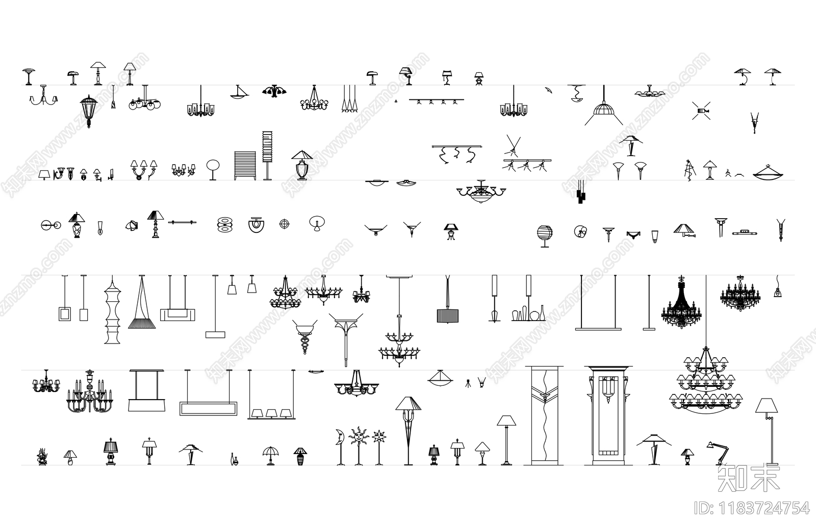 灯具图库cad施工图下载【ID:1183724754】
