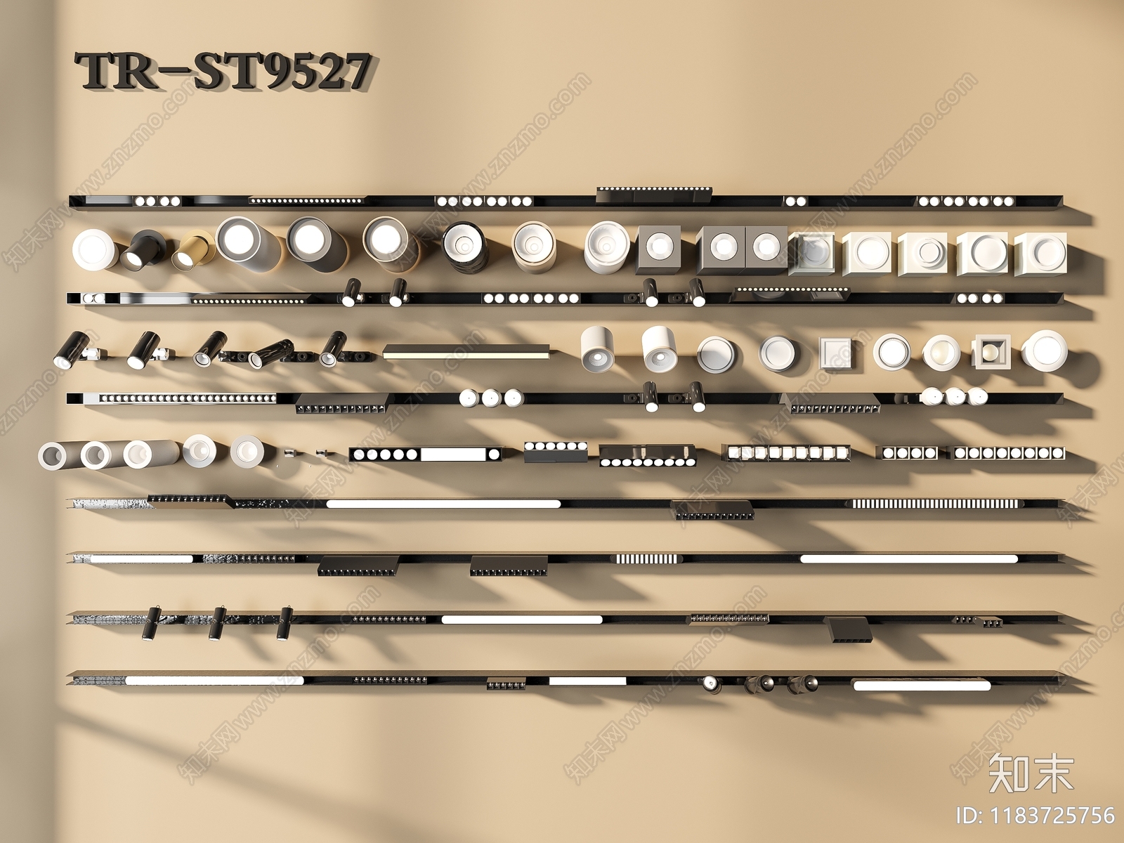 现代筒灯射灯组合3D模型下载【ID:1183725756】