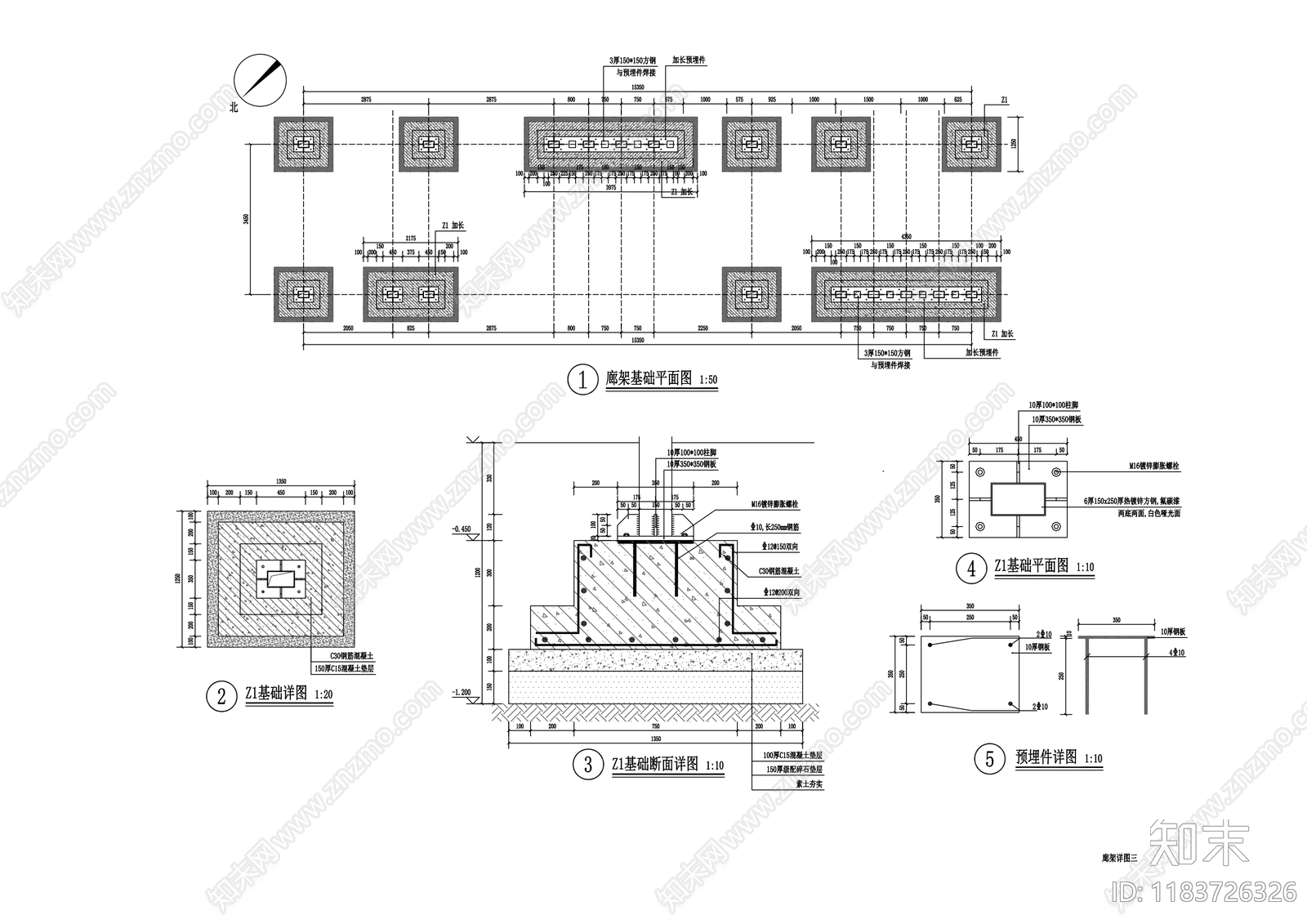 新中式廊架cad施工图下载【ID:1183726326】