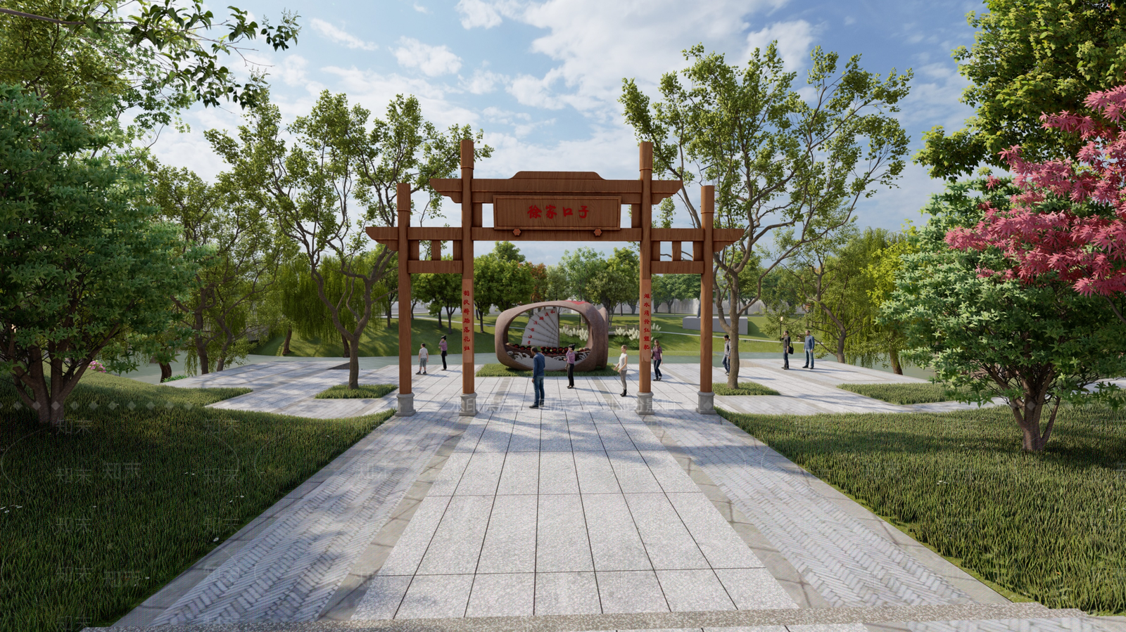 新中式滨水景观SU模型下载【ID:1183732352】