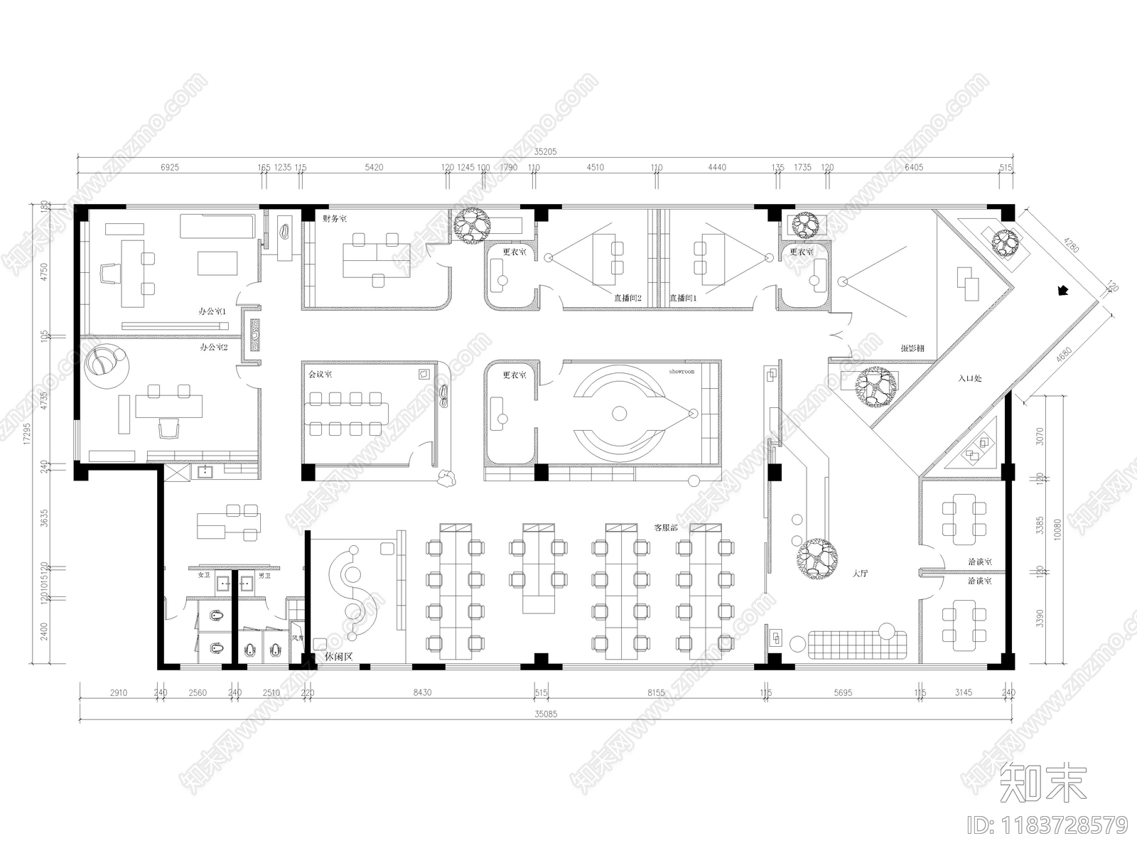 12套网红直播间直播工作室CAD平面布置图cad施工图下载【ID:1183728579】