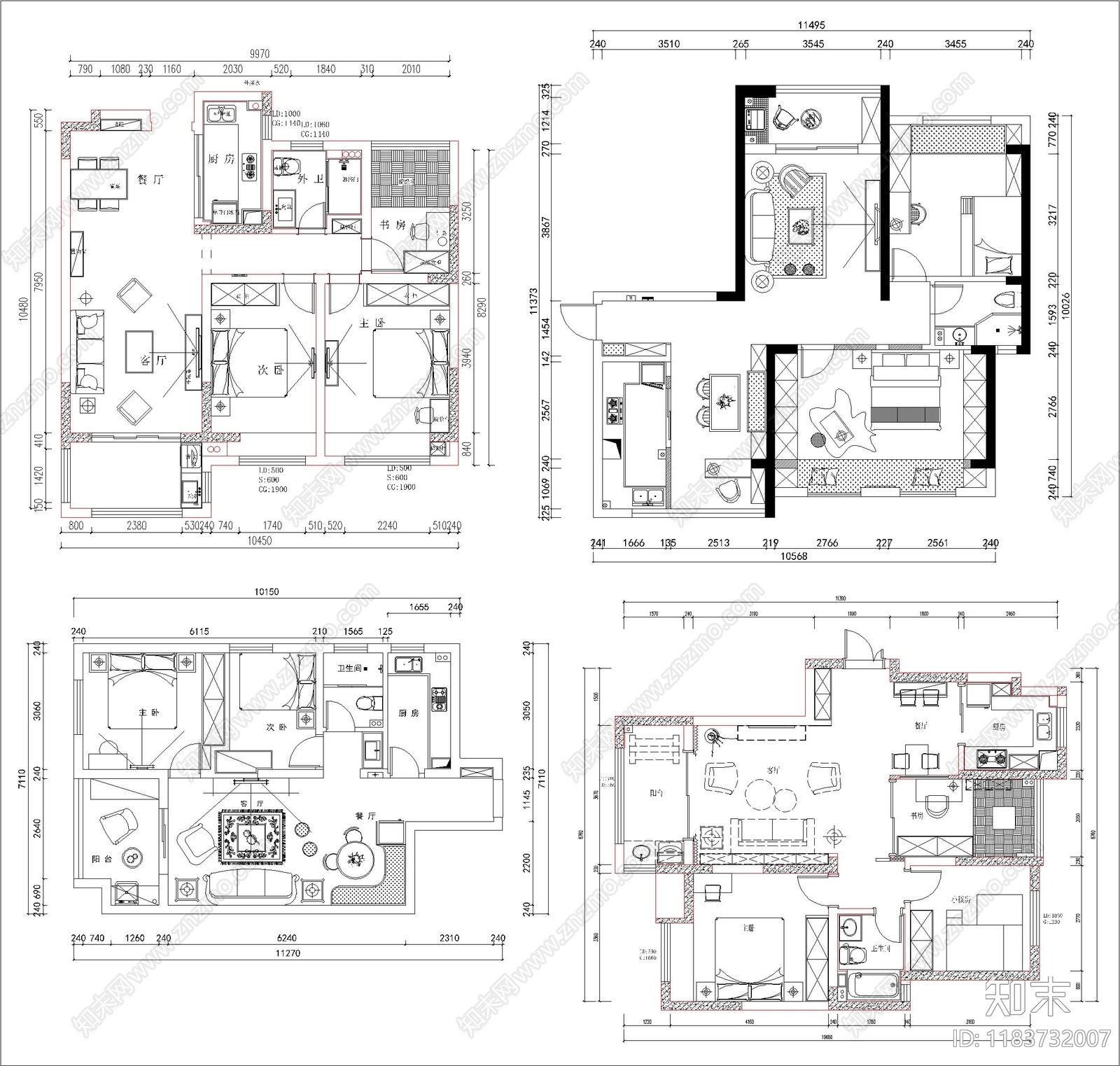 现代新中式家装图库cad施工图下载【ID:1183732007】