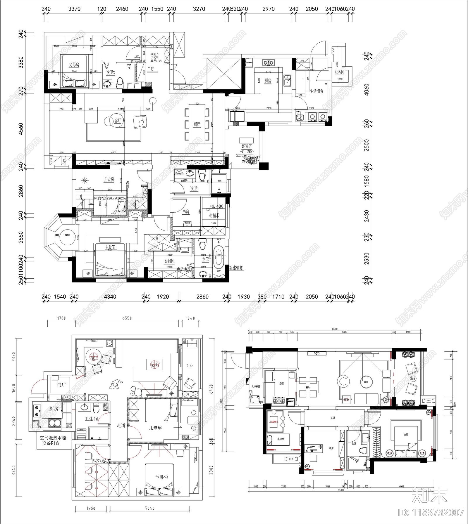 现代新中式家装图库cad施工图下载【ID:1183732007】