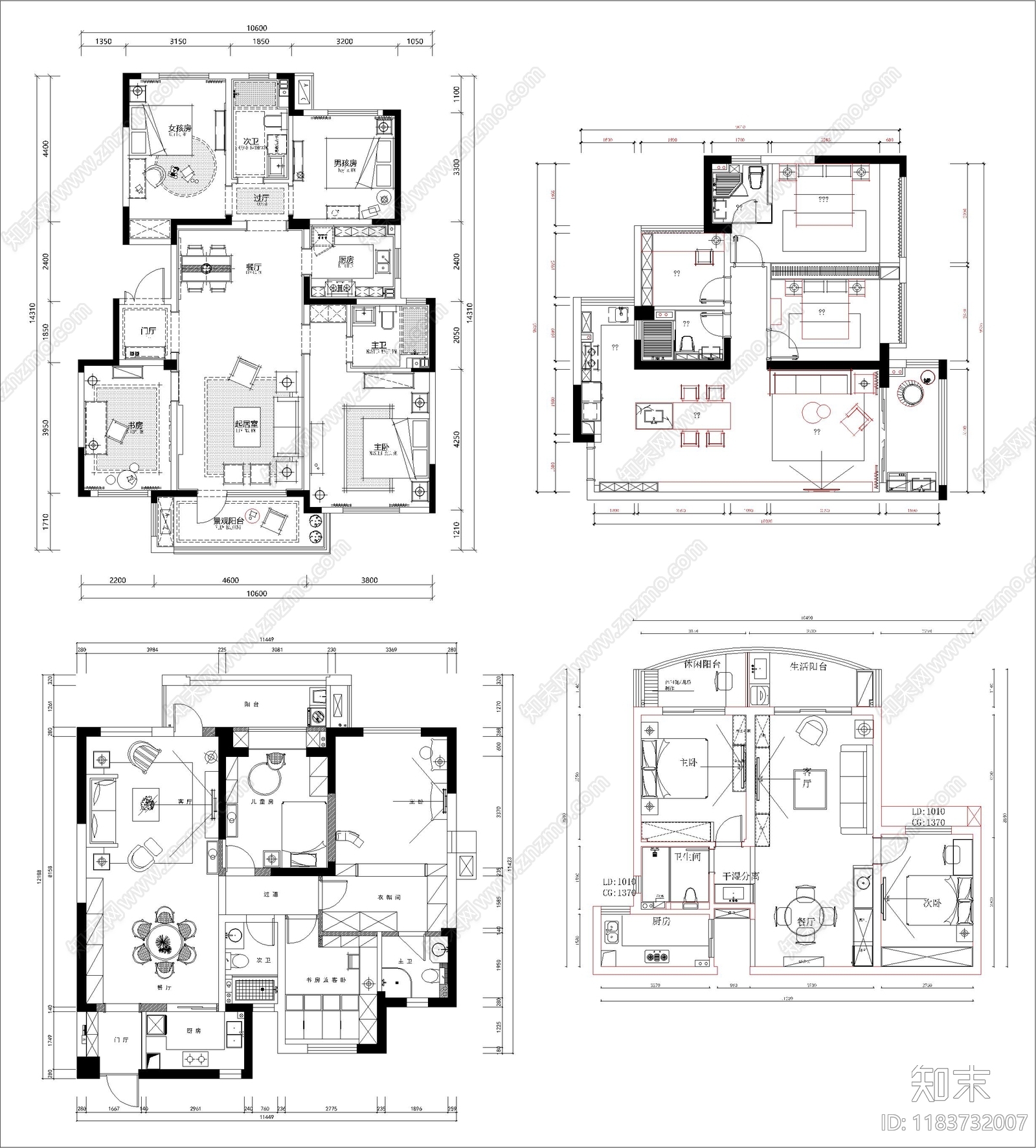 现代新中式家装图库cad施工图下载【ID:1183732007】