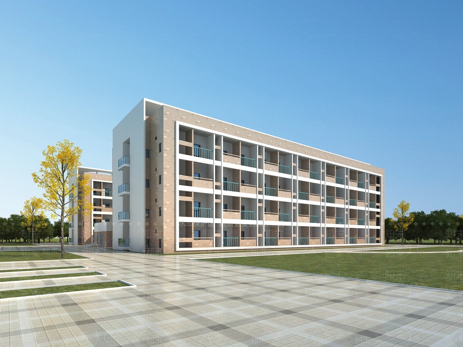 现代学校外观3D模型下载【ID:1183733232】
