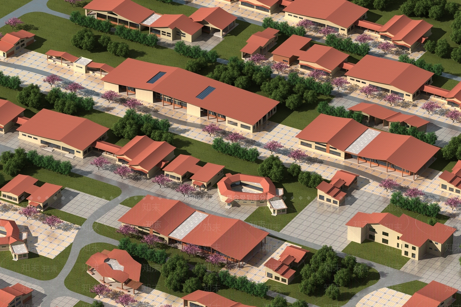 新中式现代鸟瞰规划3D模型下载【ID:1183736645】