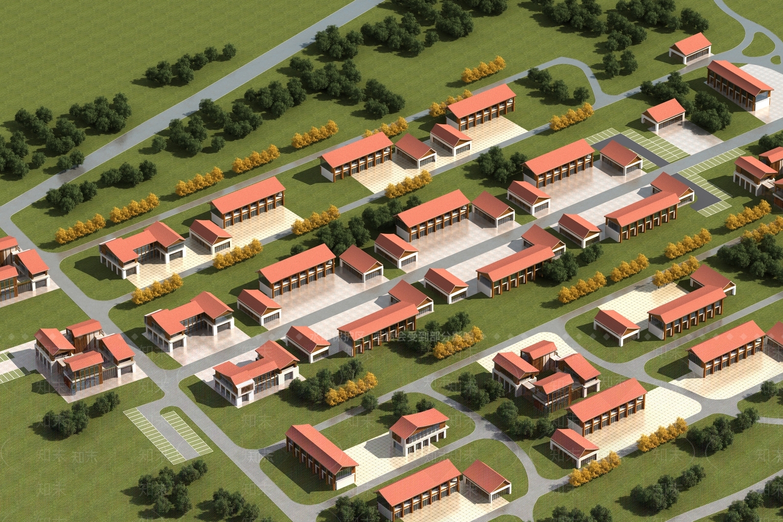 新中式现代鸟瞰规划3D模型下载【ID:1183736639】
