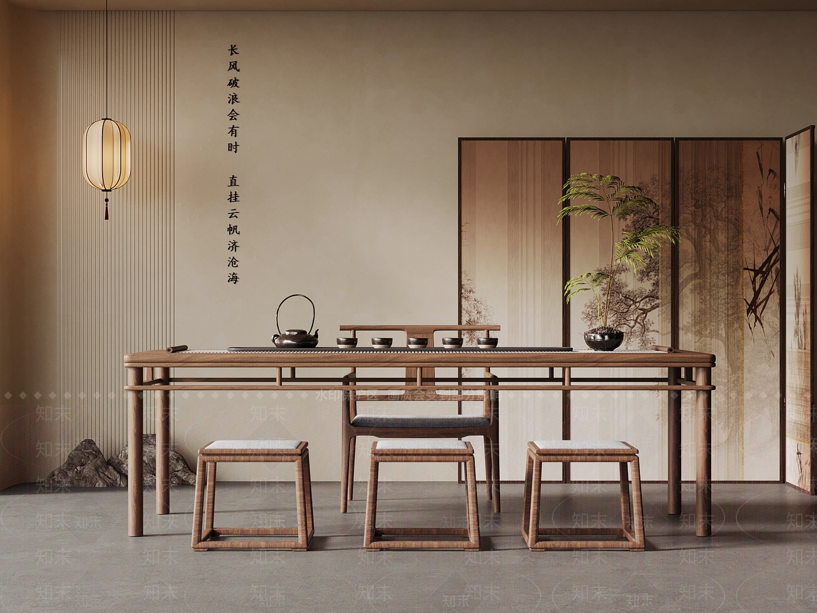 新中式茶室SU模型草图