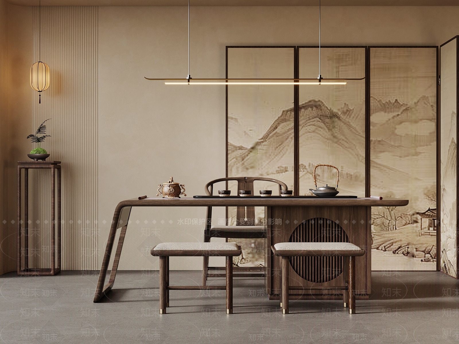 新中式茶桌椅SU模型下载【ID:1183742826】