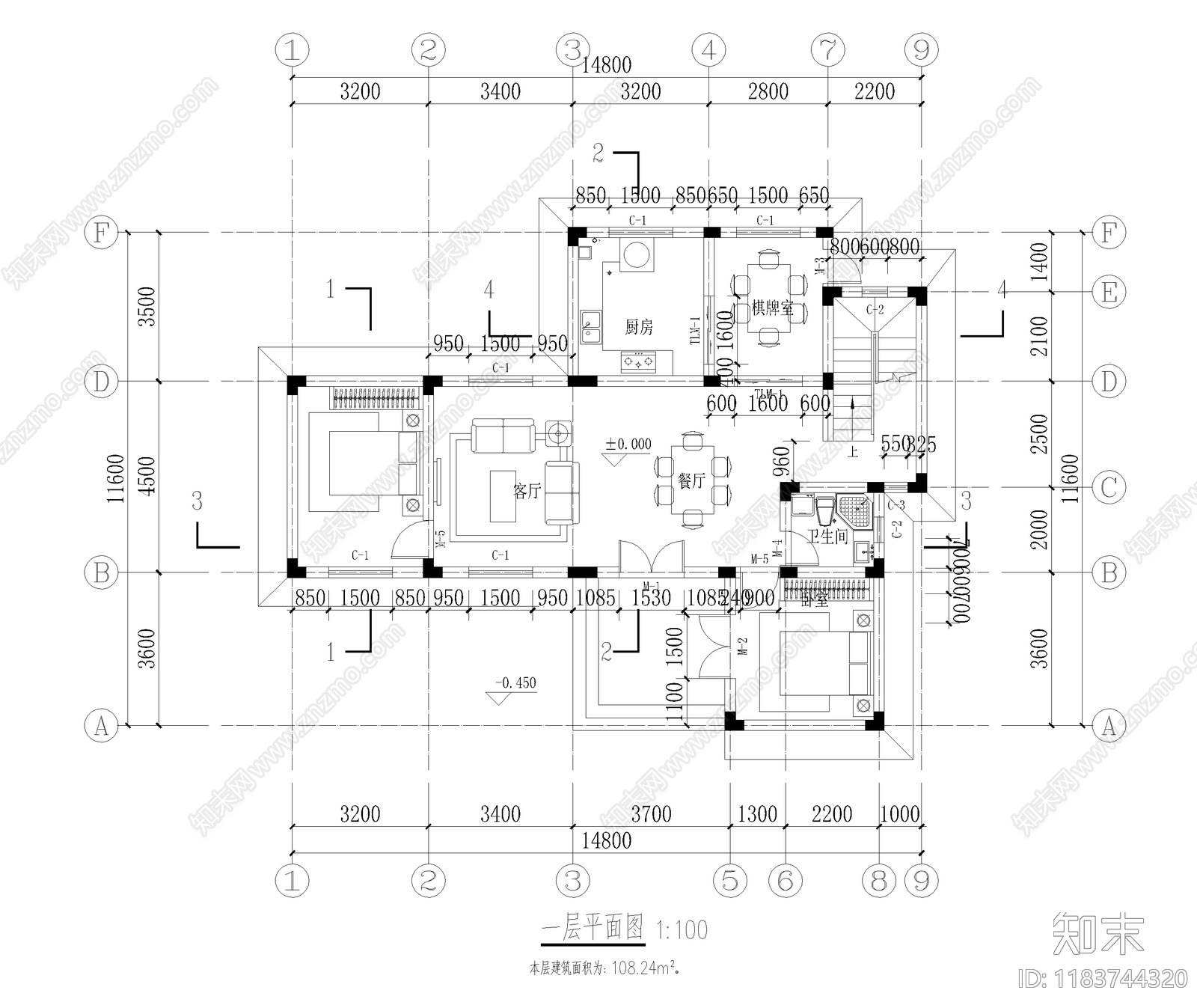 中式新中式别墅建筑cad施工图下载【ID:1183744320】