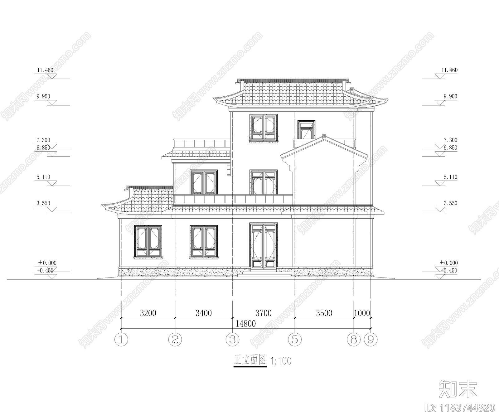 中式新中式别墅建筑cad施工图下载【ID:1183744320】