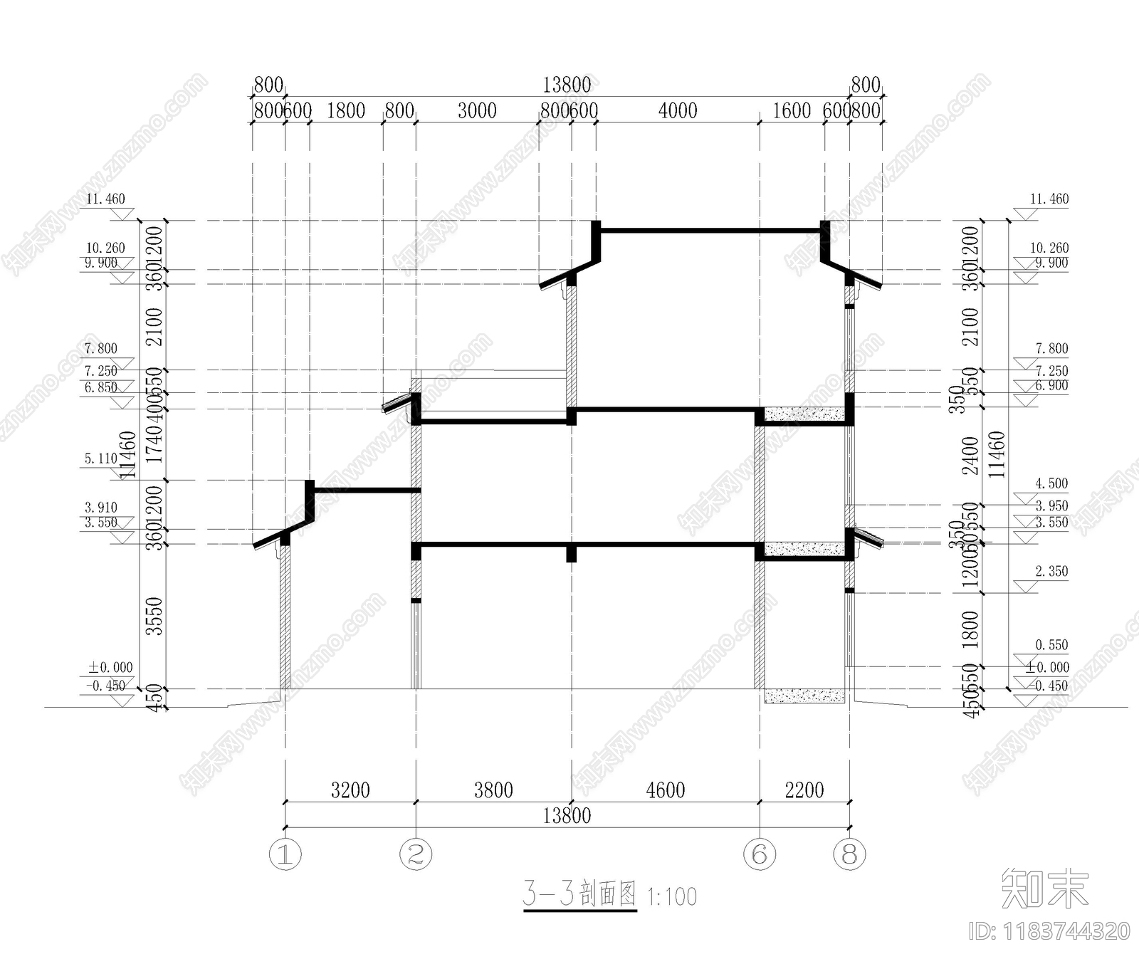 中式新中式别墅建筑cad施工图下载【ID:1183744320】