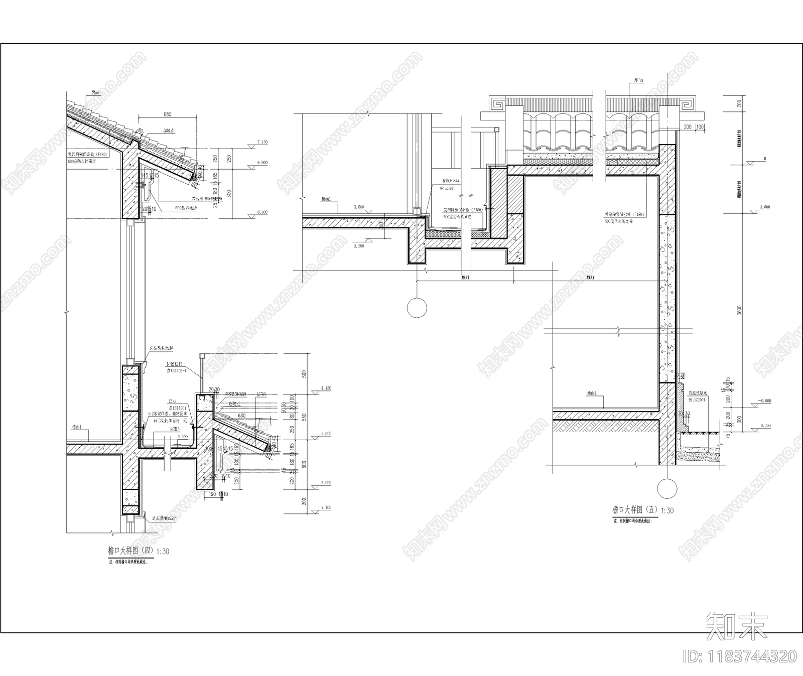 中式新中式别墅建筑cad施工图下载【ID:1183744320】