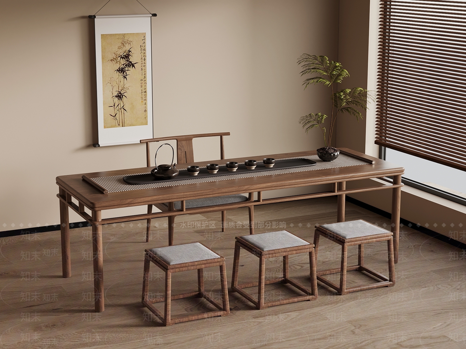 新中式茶桌椅SU模型下载【ID:1183747402】