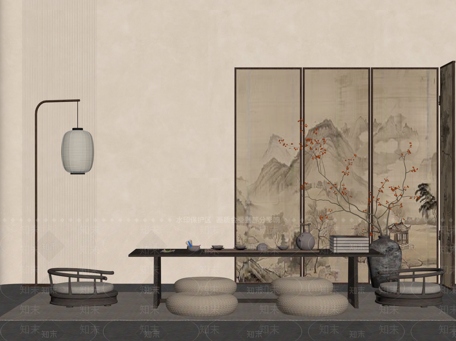 新中式茶桌椅SU模型下载【ID:1183747969】