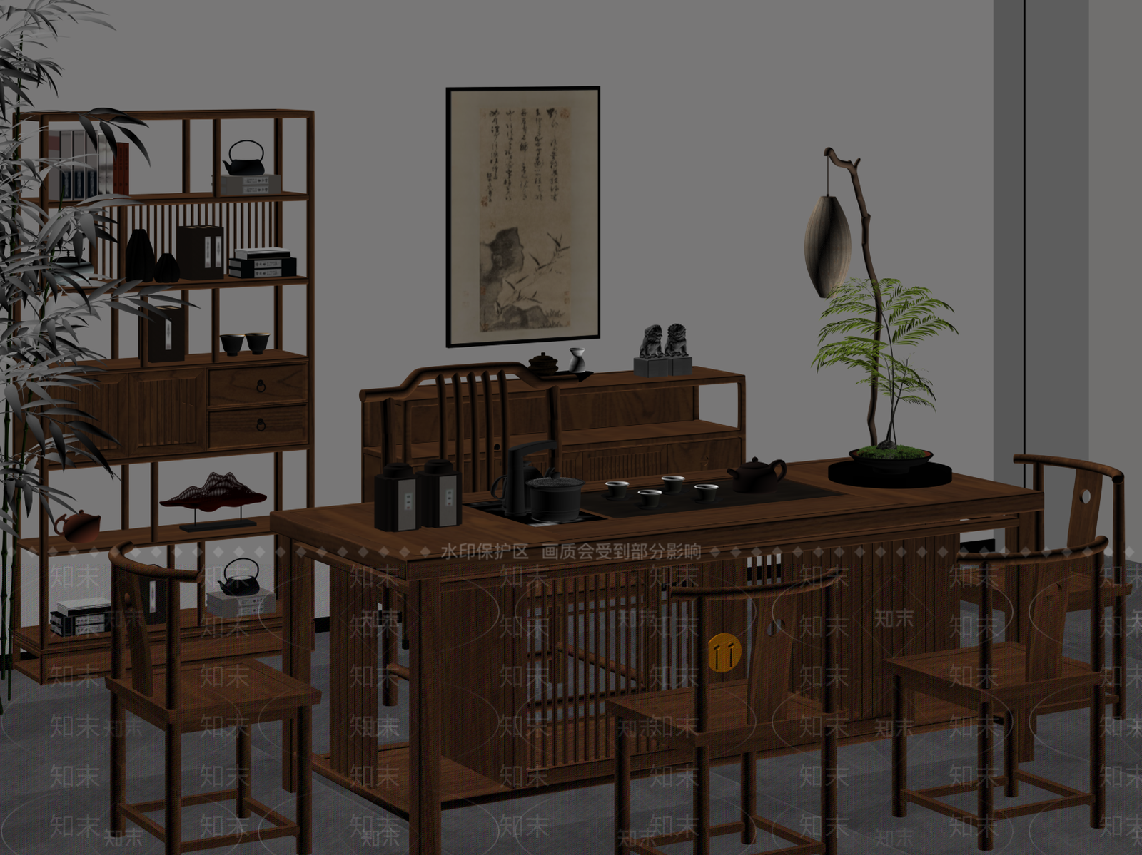 新中式茶桌椅SU模型下载【ID:1183748735】