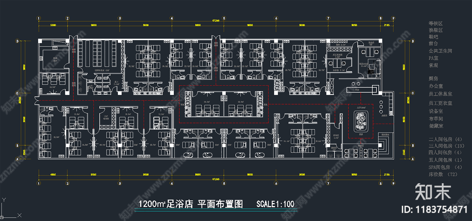 现代足浴店cad施工图下载【ID:1183754871】