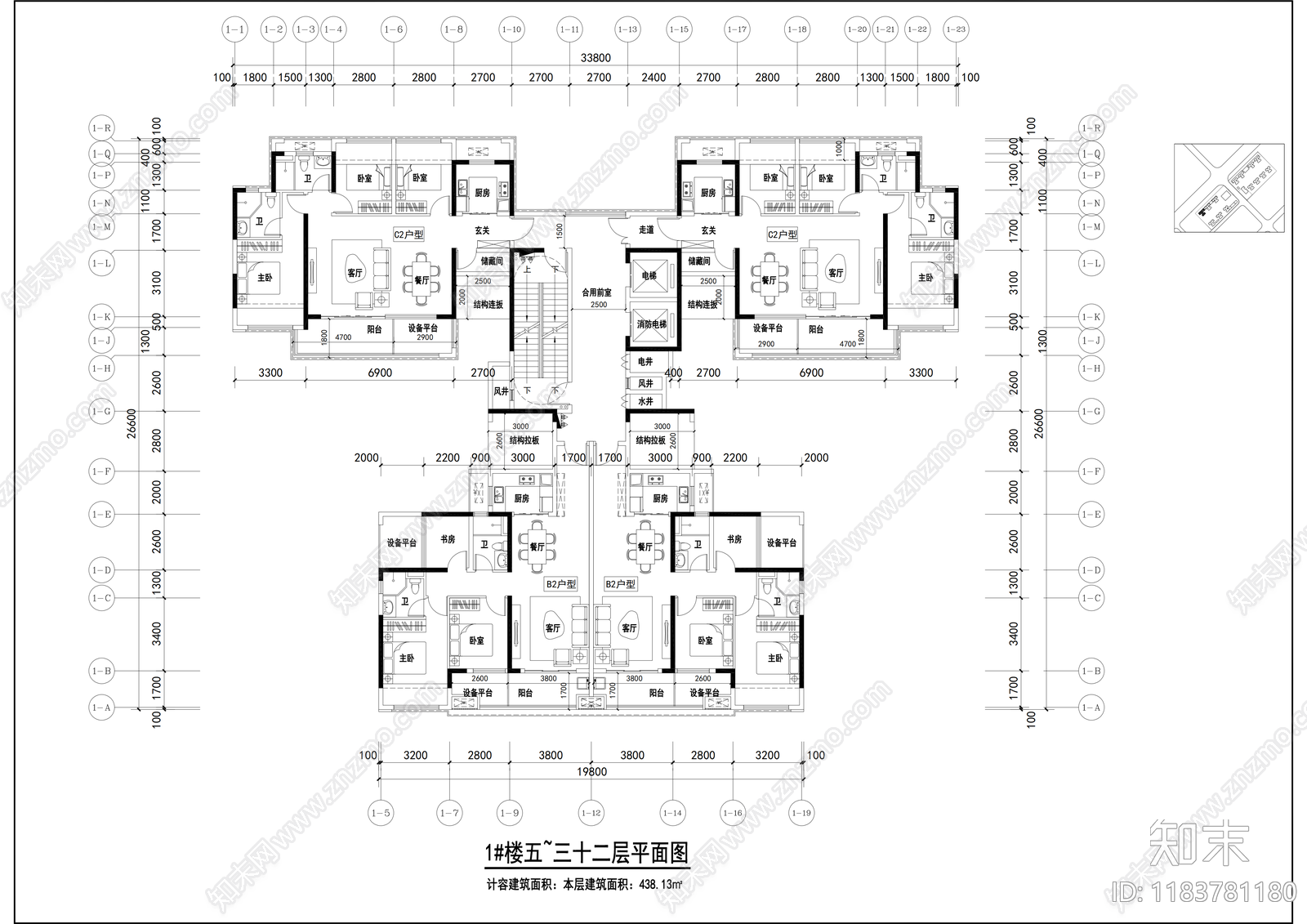 现代住宅楼建筑施工图下载【ID:1183781180】