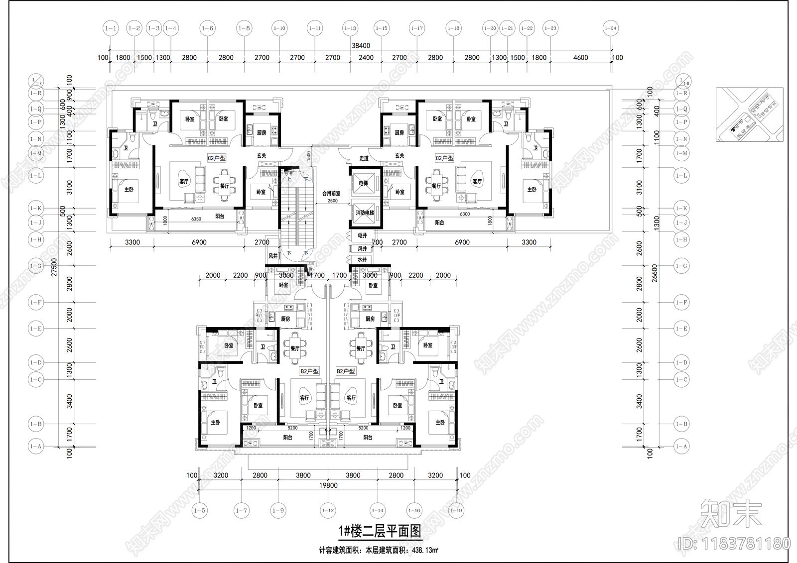 现代住宅楼建筑cad施工图下载【ID:1183781180】