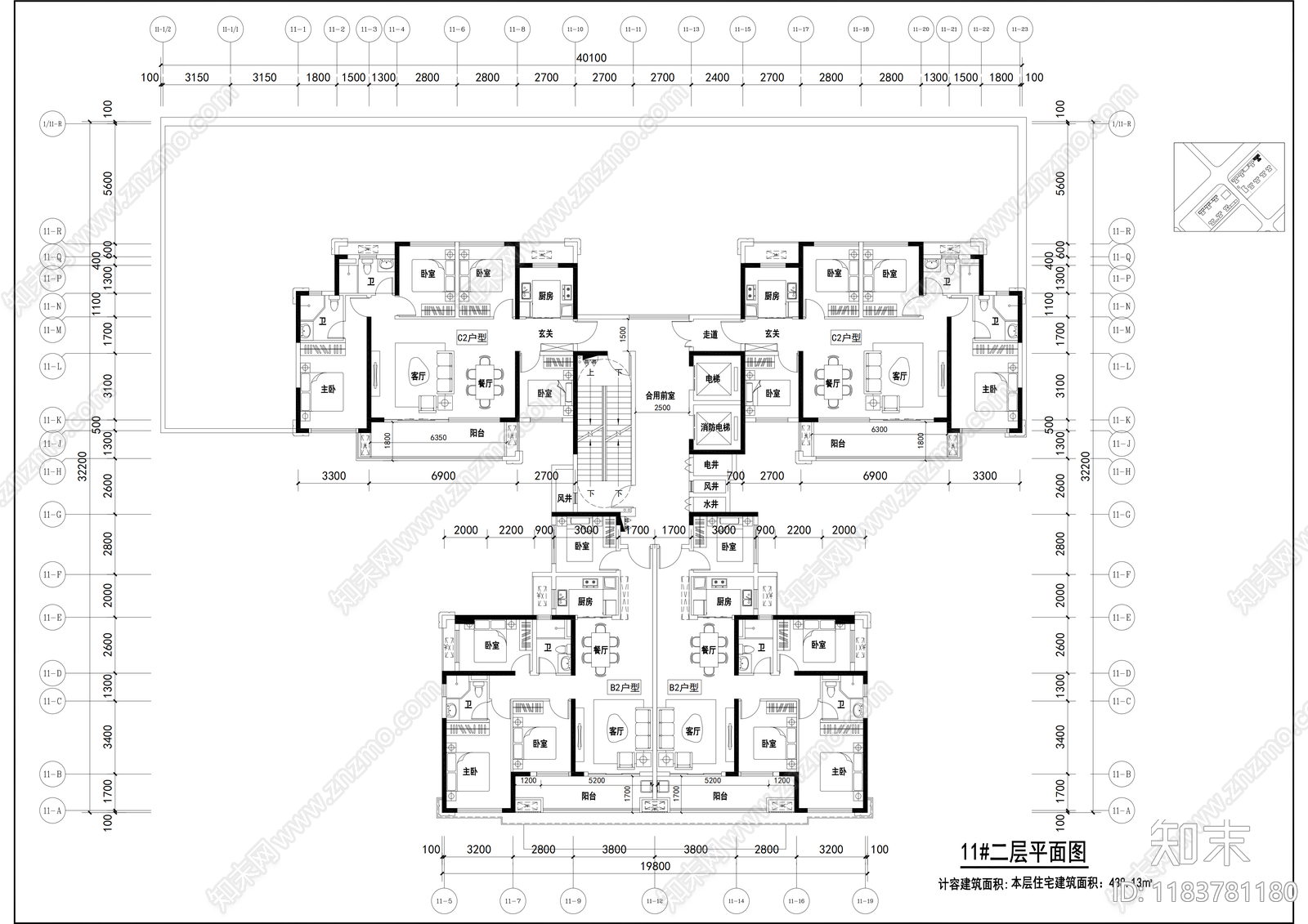 现代住宅楼建筑cad施工图下载【ID:1183781180】