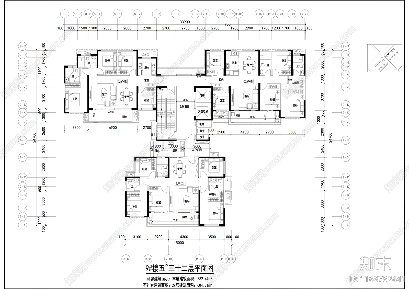 现代住宅楼建筑cad施工图下载【ID:1183782441】