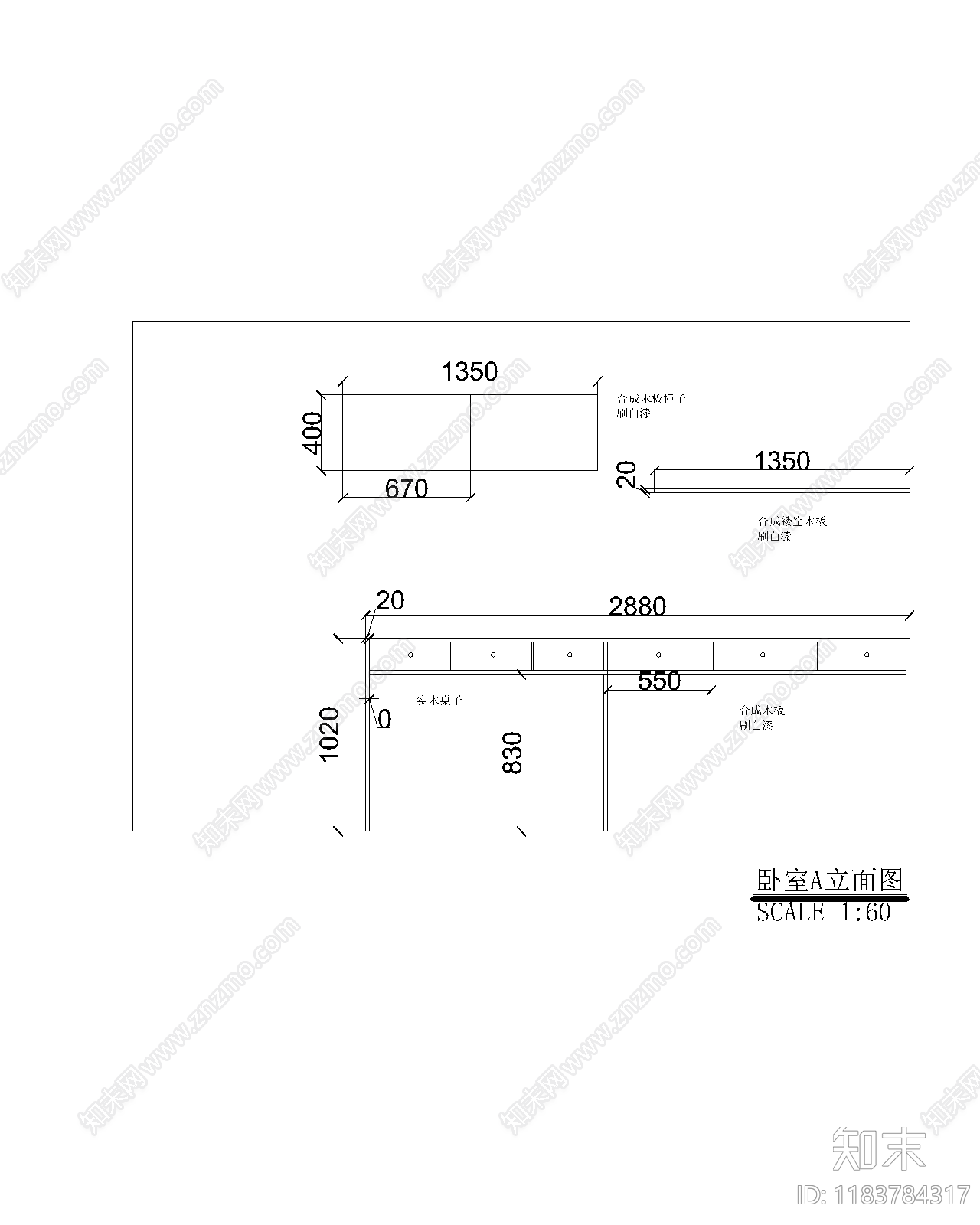 现代极简卧室cad施工图下载【ID:1183784317】