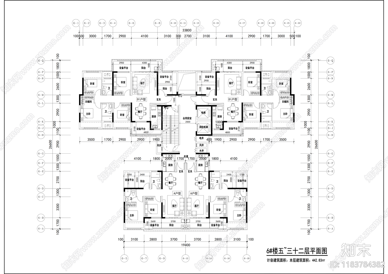 现代住宅楼建筑cad施工图下载【ID:1183784382】