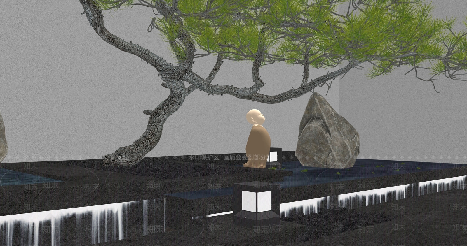 现代禅意水景SU模型下载【ID:1183791052】