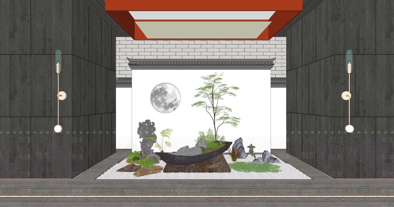 现代新中式庭院小品SU模型下载【ID:1183792865】