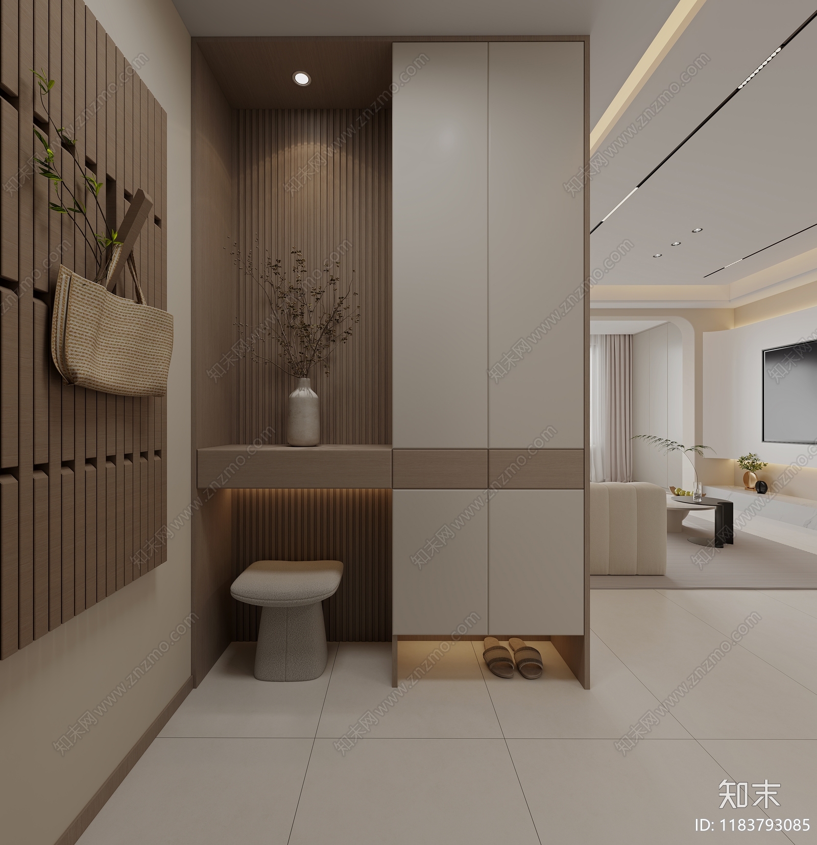 现代奶油客餐厅3D模型下载【ID:1183793085】