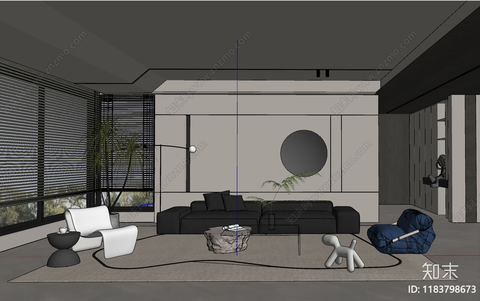 现代简约家居客厅SU模型下载【ID:1183798673】