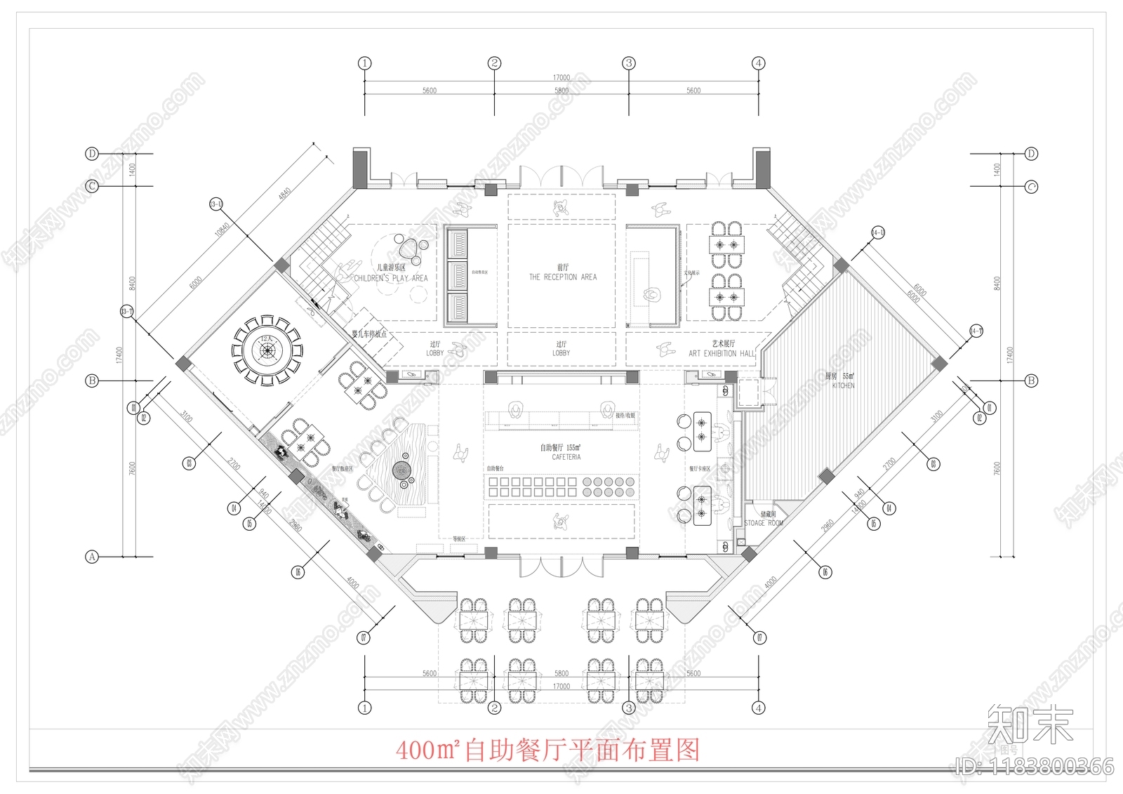 现代自助餐厅cad施工图下载【ID:1183800366】